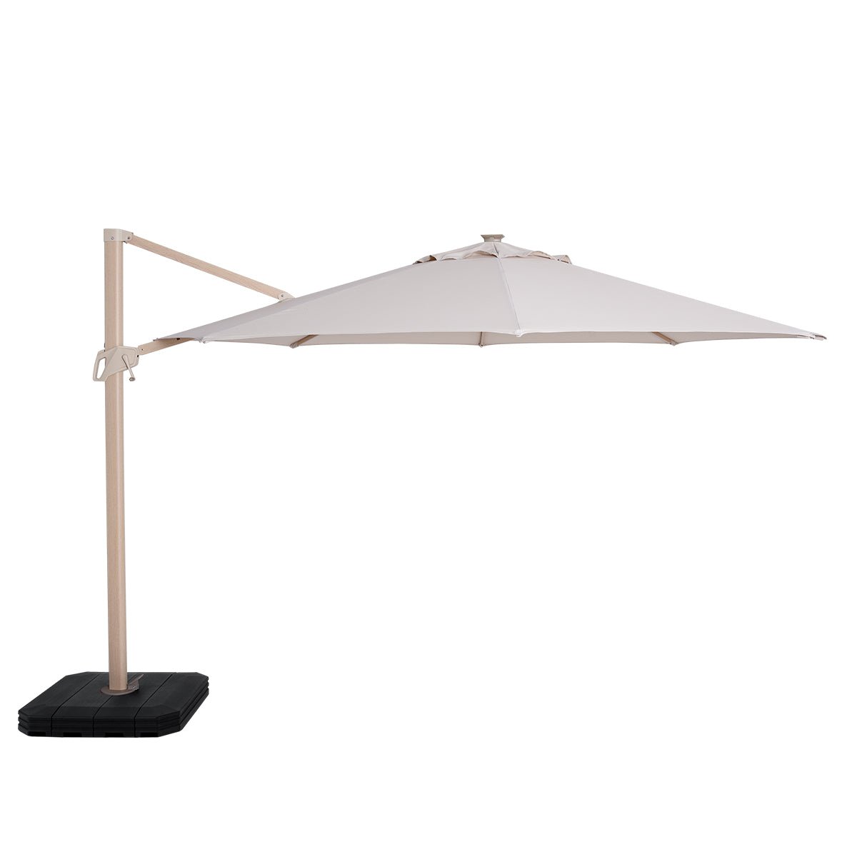 Zeus Cantilever Parasol 3.5m Round - With LED Lights & Cover - Wood Effect - Modern Rattan