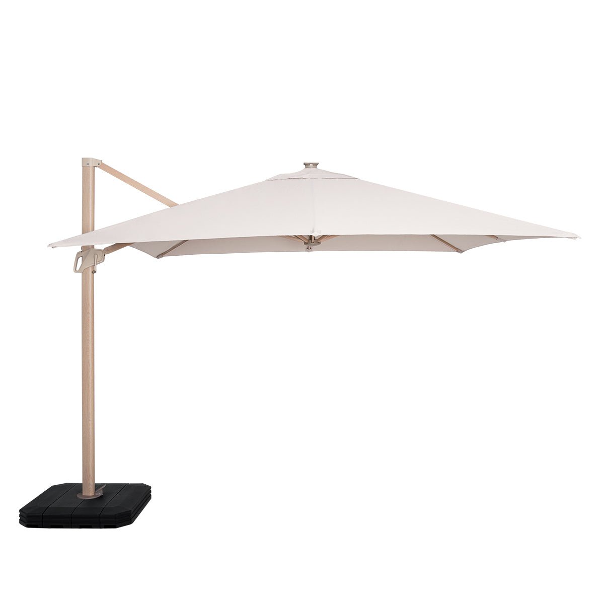 Zeus Cantilever Parasol 3m Square - With LED Lights & Cover - Wood Effect - Modern Rattan