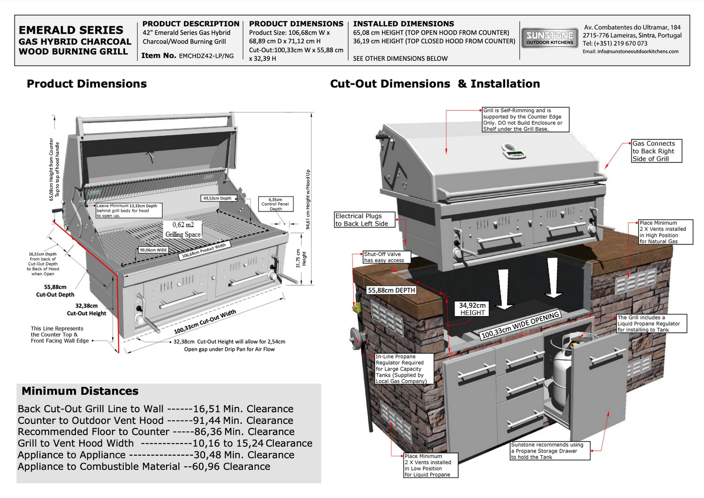 Sunstone 42″ Charcoal, Wood & Gas Hybrid Dual Zone Grill