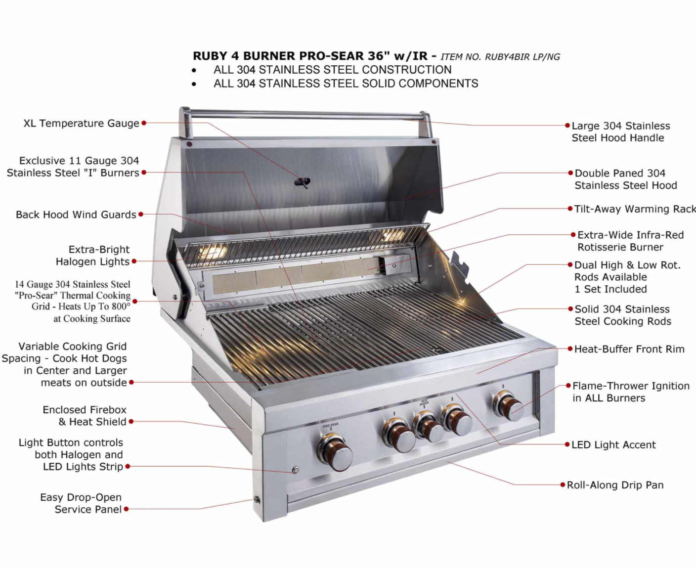 Sunstone Ruby Series 4 Burner Gas Grill with Infrared